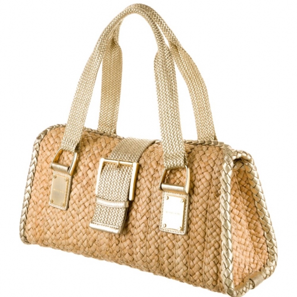 ✨Stunning Michael Kors Collection LARGE Leather and Straw Woven Shoulder Bag